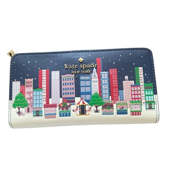 KATE SPADE WONDERS LARGE SLIM BILFOLD WALLET MULTI CHRISTMAS KE695 - Picture 1 of 5